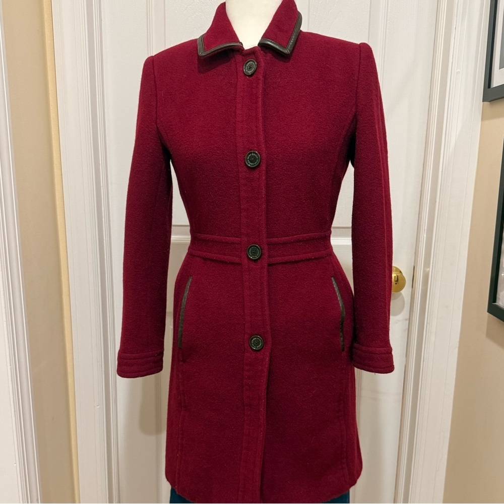 Coach Burgundy Trench Coat with Black Accents